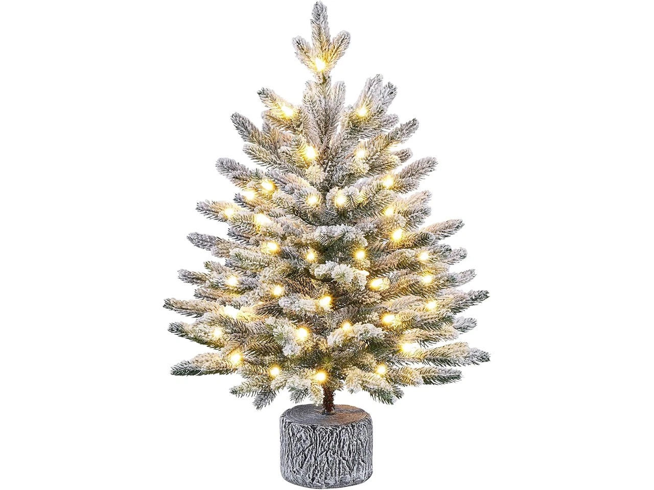 Yaheetech Mini Arbre de Noël Artificiel avec Neige - Φ45 x 61 cm - Equipé de lumières LED blanc chaud et d'un pied en métal et d'un support de forme - Pour table et rebord de fenêtre - PVC Vert et Métal