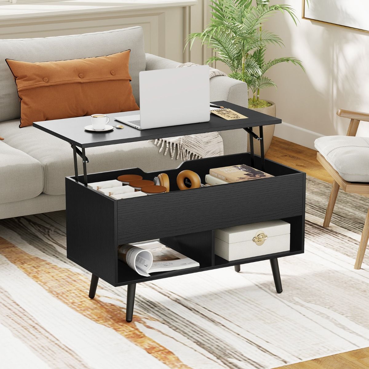 Coast Coffee Table with Raised Top - Table de salon moderne à hauteur réglable - 80 x 40 x 46-60 cm - Noir