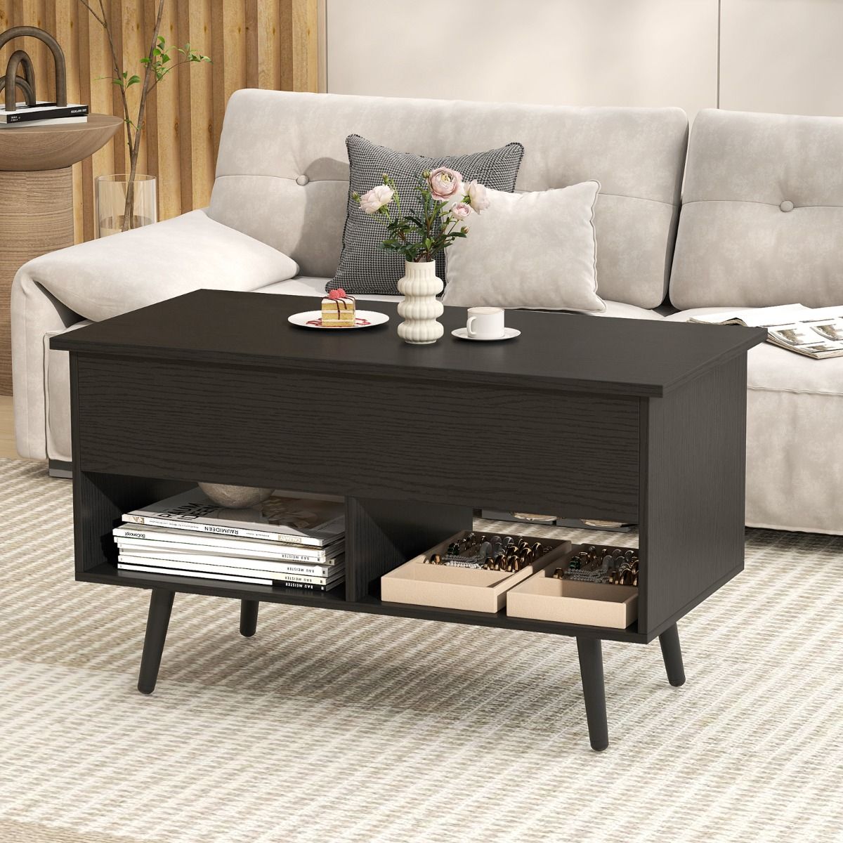 Coast Coffee Table with Raised Top - Table de salon moderne à hauteur réglable - 80 x 40 x 46-60 cm - Noir