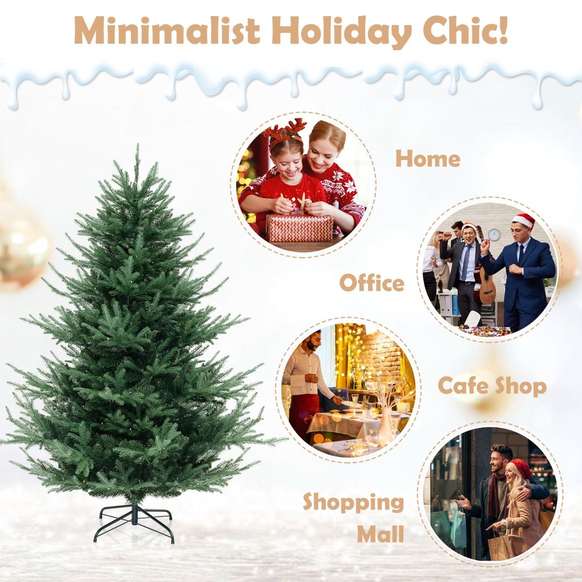 Coast Artificial Christmas Tree 180 cm Green - Hinged - Pre-light with Warm White LEDs - Metal Stand