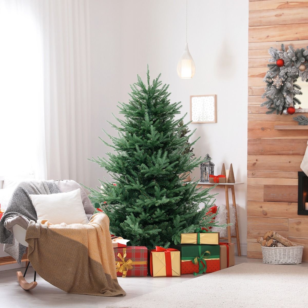 Coast Artificial Christmas Tree 180 cm Green - Hinged - Pre-light with Warm White LEDs - Metal Stand