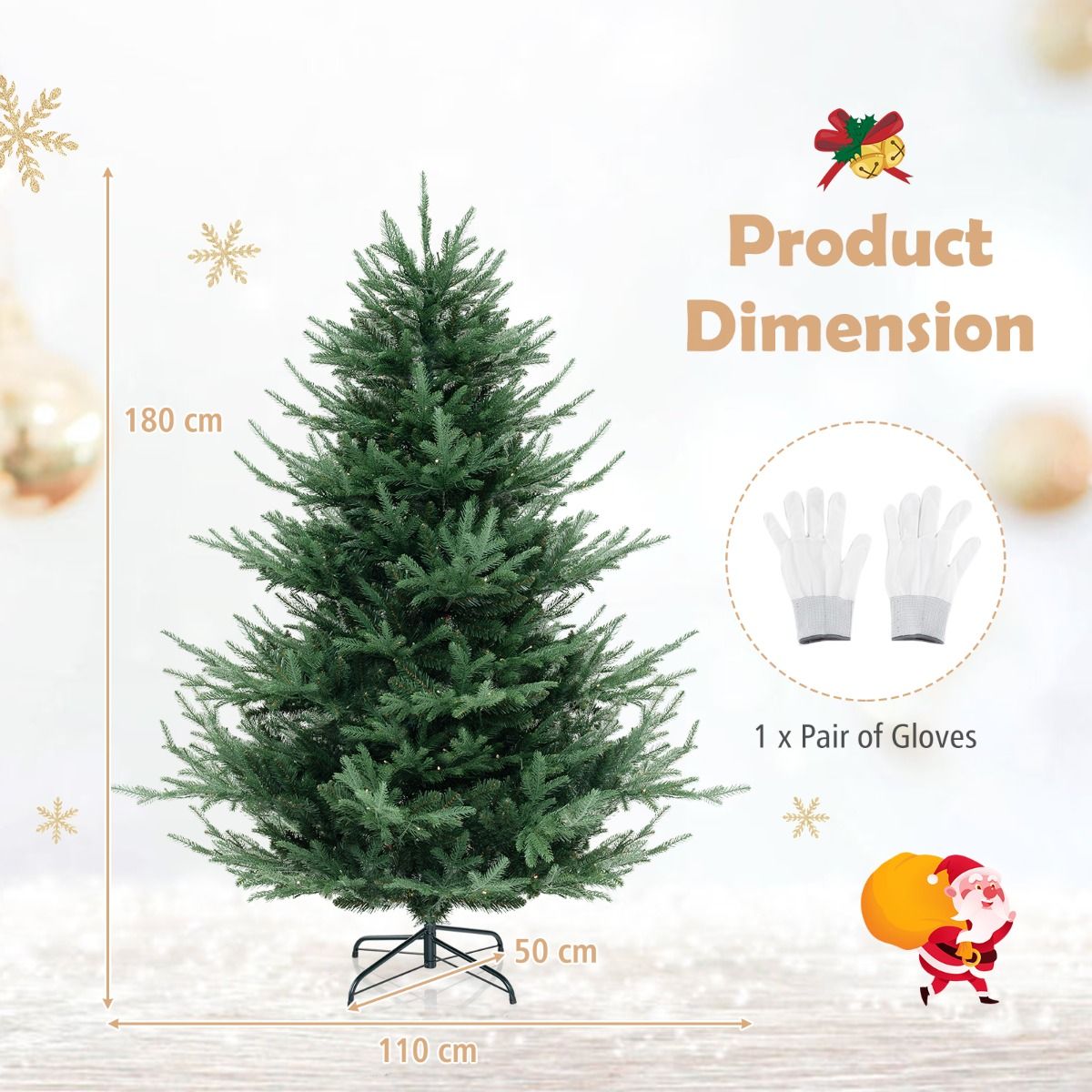 Coast Artificial Christmas Tree 180 cm Green - Hinged - Pre-light with Warm White LEDs - Metal Stand