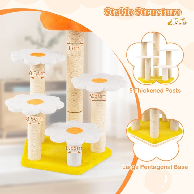 Coast Flowers Griffoir pour chat - Mignon - 90 cm - 59 x 56 cm - Plateforme de saut - Sisal - Jaune