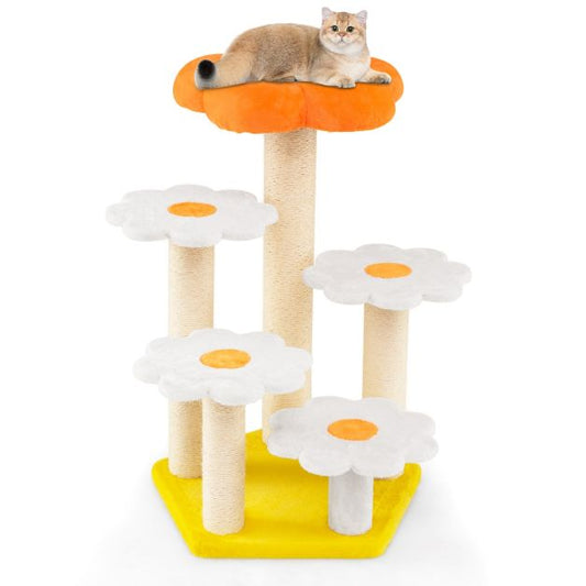 Coast Flowers Griffoir pour chat - Mignon - 90 cm - 59 x 56 cm - Plateforme de saut - Sisal - Jaune