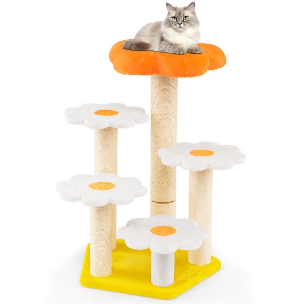 Coast Flowers Griffoir pour chat - Mignon - 90 cm - 59 x 56 cm - Plateforme de saut - Sisal - Jaune