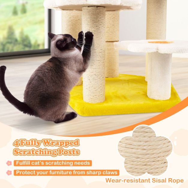Coast Flowers Griffoir pour chat - Mignon - 90 cm - 59 x 56 cm - Plateforme de saut - Sisal - Jaune