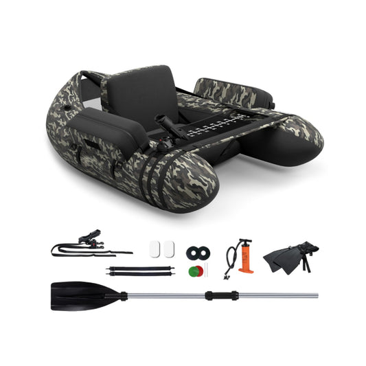 Bateau de pêche gonflable Coast, Support de canne à pêche et dossier réglables, 2 porte-hameçons, 135 x 109 x 54 cm, Motif Camouflage