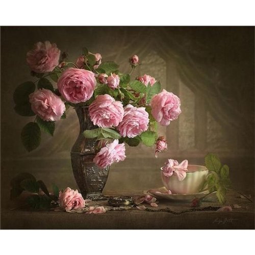 Office Peinture à numéros - vase avec roses - 40x50cm - 3 pinceaux