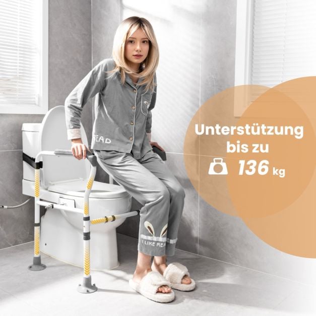 Support de toilette Coast gris/blanc - Barre de toilette réglable et pliable - 62-68 x 49,5 x 65,5-78 cm