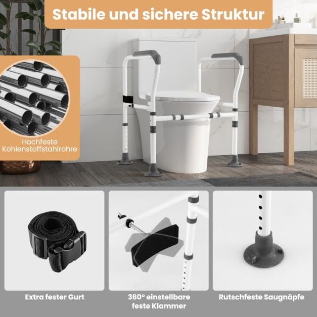Support de toilette Coast gris/blanc - Barre de toilette réglable et pliable - 62-68 x 49,5 x 65,5-78 cm