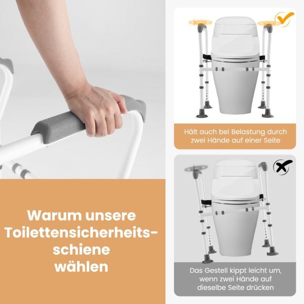 Support de toilette Coast gris/blanc - Barre de toilette réglable et pliable - 62-68 x 49,5 x 65,5-78 cm