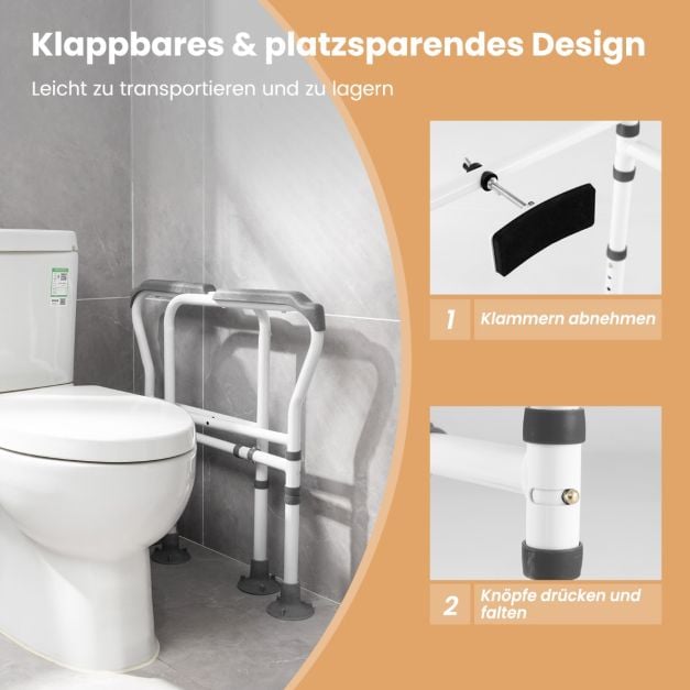 Support de toilette Coast gris/blanc - Barre de toilette réglable et pliable - 62-68 x 49,5 x 65,5-78 cm