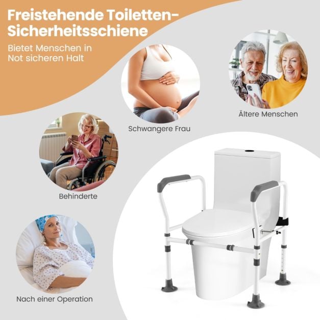 Support de toilette Coast gris/blanc - Barre de toilette réglable et pliable - 62-68 x 49,5 x 65,5-78 cm