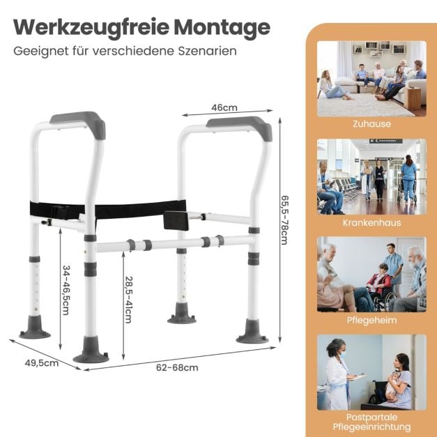 Support de toilette Coast gris/blanc - Barre de toilette réglable et pliable - 62-68 x 49,5 x 65,5-78 cm