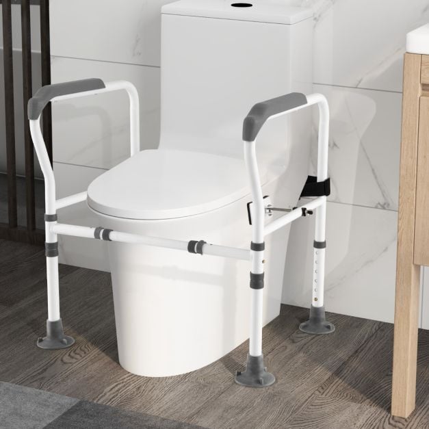 Support de toilette Coast gris/blanc - Barre de toilette réglable et pliable - 62-68 x 49,5 x 65,5-78 cm