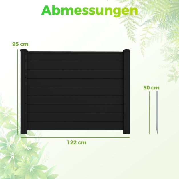 Coast Privacy Fence Clôture de jardin 2 panneaux noirs - 122 x 95 cm par panneau - avec 3 poteaux au sol