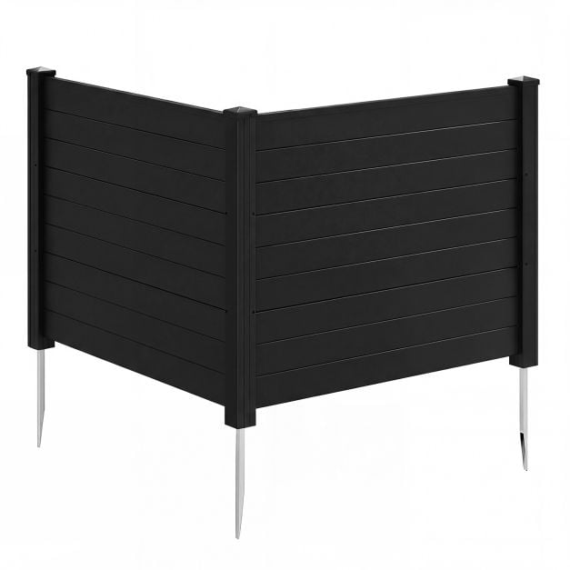 Coast Privacy Fence Clôture de jardin 2 panneaux noirs - 122 x 95 cm par panneau - avec 3 poteaux au sol