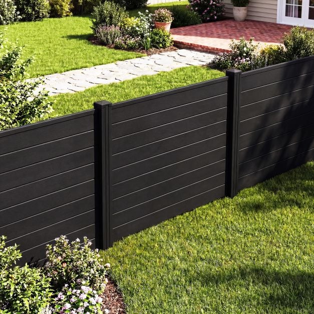 Coast Privacy Fence Clôture de jardin 2 panneaux noirs - 122 x 95 cm par panneau - avec 3 poteaux au sol