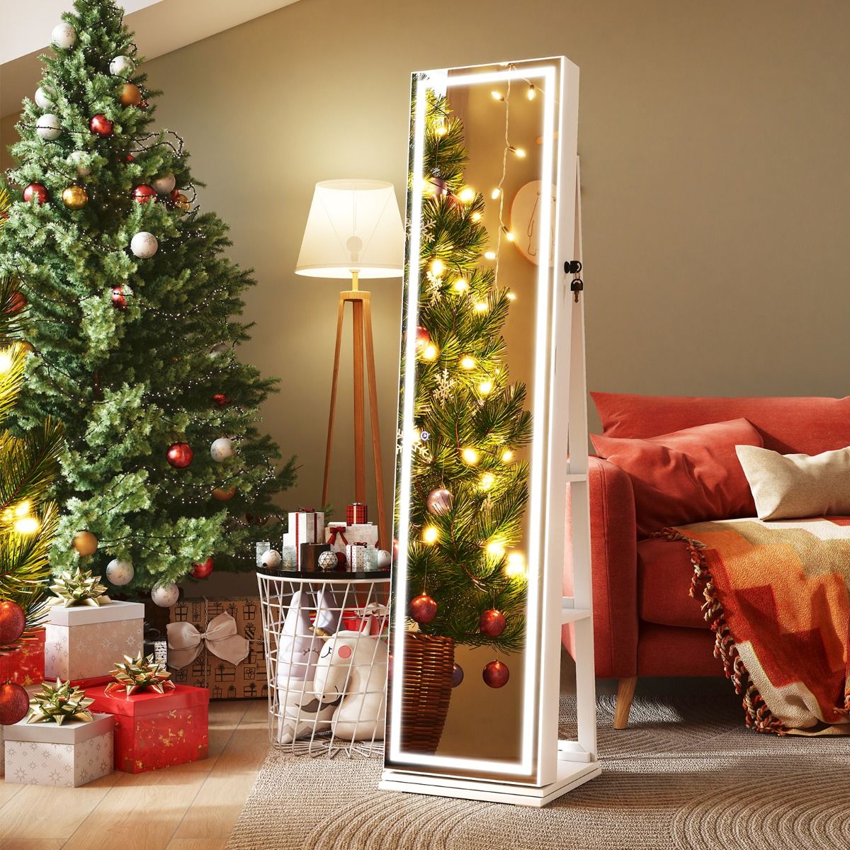 Coast Armoire à bijoux pivotante à 360° avec miroir et éclairage LED - Blanc - 43 x 38 x 160 cm
