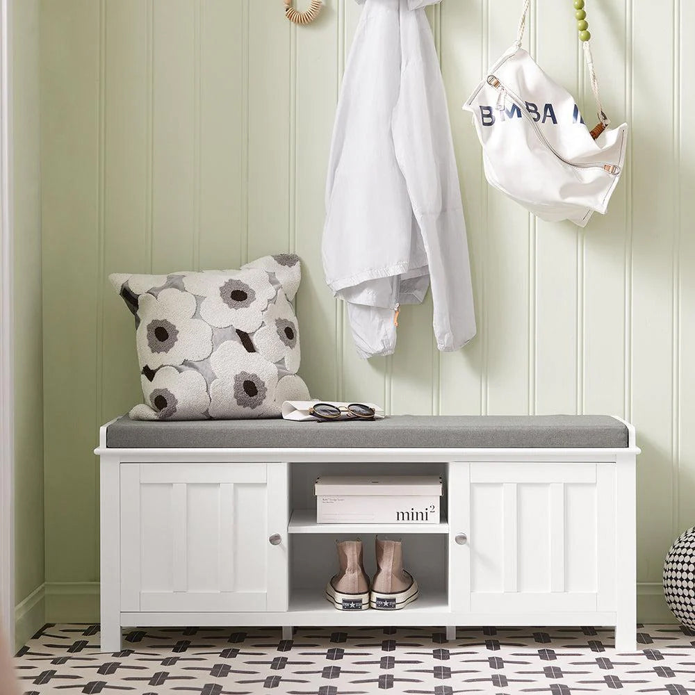 SoBuy Meuble à chaussures avec assise rembourrée - 2 Meubles - Campagne - Max. 120 kg -103 x 34 x 43 cm - Blanc / Gris