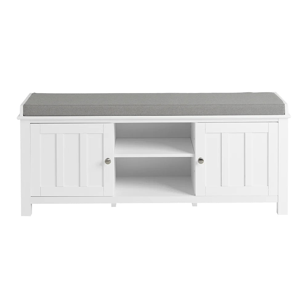 SoBuy Meuble à chaussures avec assise rembourrée - 2 Meubles - Campagne - Max. 120 kg -103 x 34 x 43 cm - Blanc / Gris