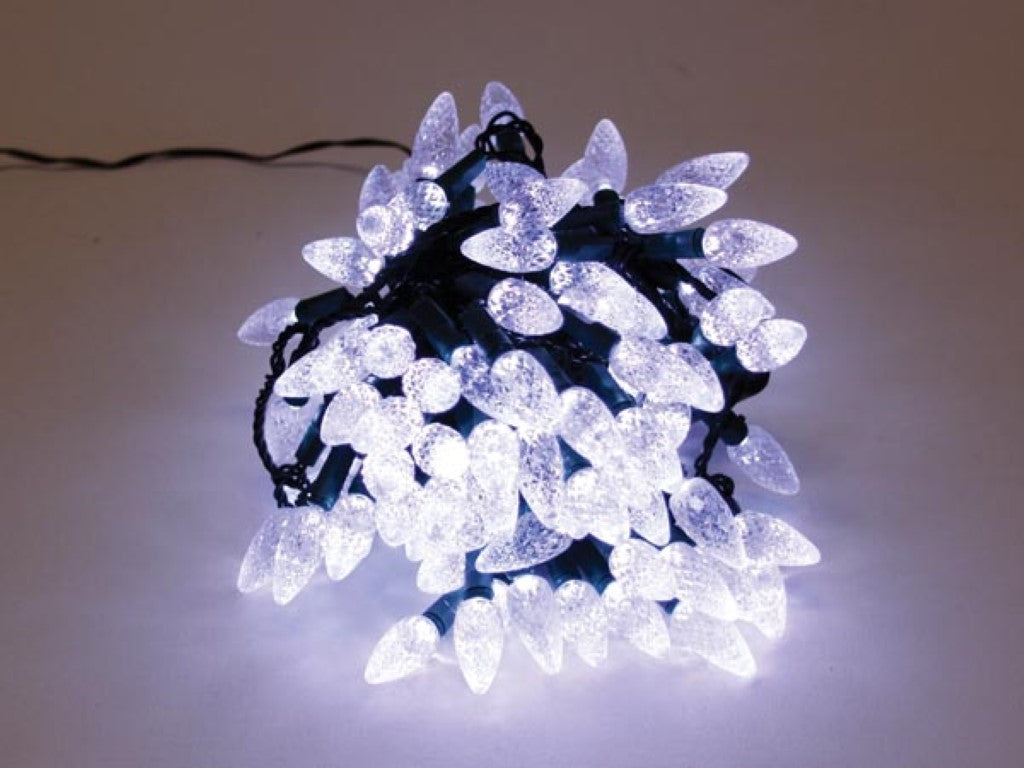Guirlande lumineuse LED blanc froid, guirlande lumineuse LED, 12 mètres de guirlande de Noël avec 120 ampoules LED, câble vert, lumière fixe, indice de protection IP44 (résistante aux éclaboussures), usage intérieur et extérieur, basse tension 24 V CC