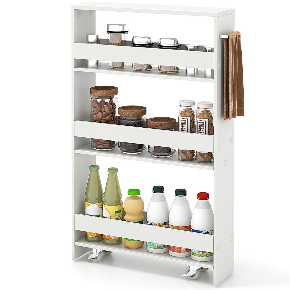Coast Slim Storage Trolley - 4 niveaux - étroit - mobile - avec étagères ouvertes - blanc - 47,5 x 13 x 80,5 cm