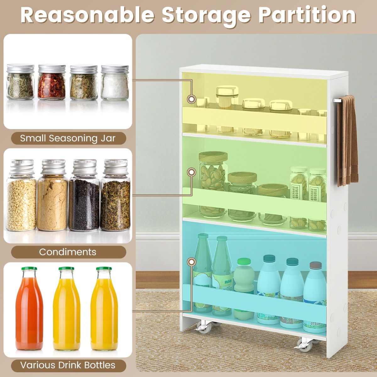 Coast Slim Storage Trolley - 4 niveaux - étroit - mobile - avec étagères ouvertes - blanc - 47,5 x 13 x 80,5 cm