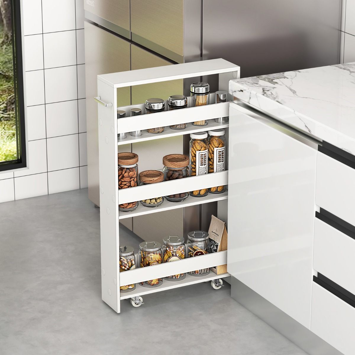 Coast Slim Storage Trolley - 4 niveaux - étroit - mobile - avec étagères ouvertes - blanc - 47,5 x 13 x 80,5 cm
