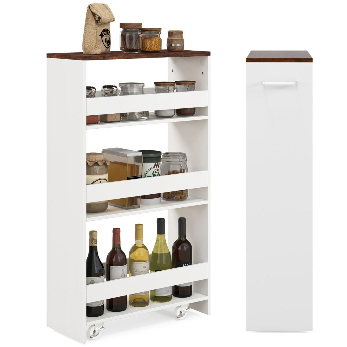 Coast Niche Cart on Wheels 4 Shelves - 47.5 x 20 x 80.5 cm - White Narrow Kitchen Trolley