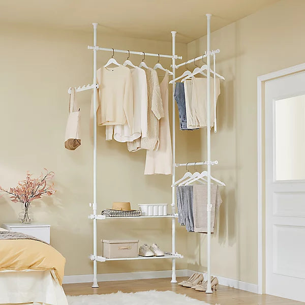 SoBuy Freestanding Walk-In Cabinet - Armoire télescopique / Meuble de rangement - B145 x D42.4 x H227 cm - Blanc