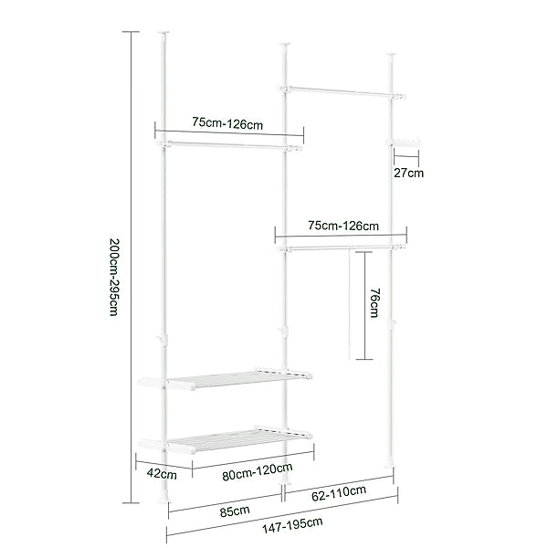 SoBuy Freestanding Walk-In Cabinet - Armoire télescopique / Meuble de rangement - B145 x D42.4 x H227 cm - Blanc