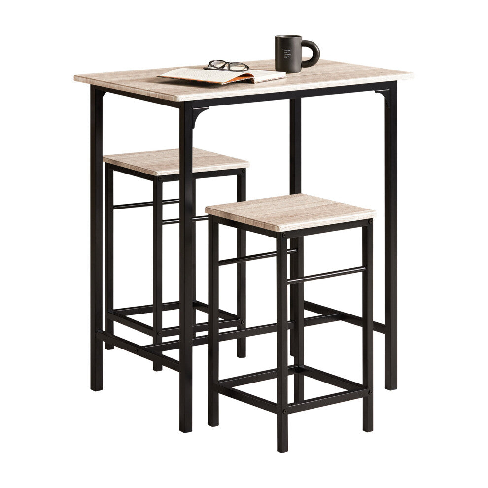 SoBuy Table Bistro - 3 pièces - 2 chaises - Table de bar - Table de salle à manger - 80 x 87 x 50 cm - Chêne / Noir