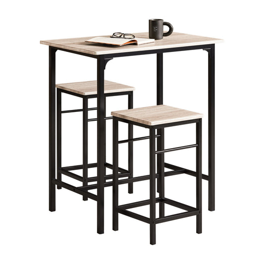 SoBuy Table Bistro - 3 pièces - 2 chaises - Table de bar - Table de salle à manger - 80 x 87 x 50 cm - Chêne / Noir