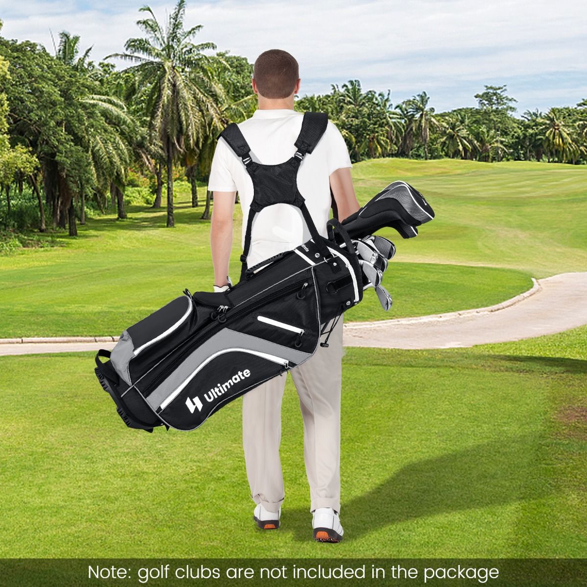 Coast Golf Bag 84x28x21 cm - 14 plis, 6 compartiments, housse de pluie et pieds - Sac de transport léger - Gris/Noir