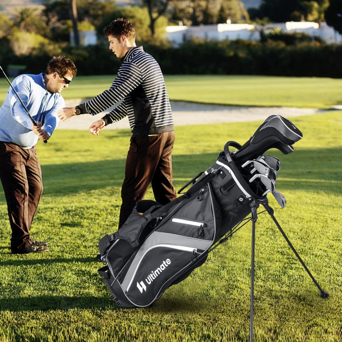 Coast Golf Bag 84x28x21 cm - 14 plis, 6 compartiments, housse de pluie et pieds - Sac de transport léger - Gris/Noir