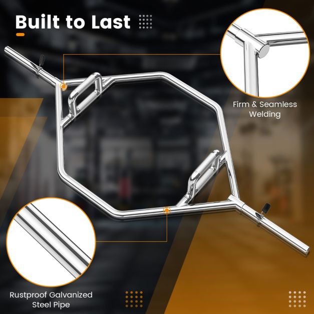 Coast Olympic Hex Bar - 120 cm - Barre de traction argentée avec poignées plates et moletées pour les squats et les deadlifts