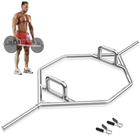 Coast Olympic Hex Bar - 120 cm - Barre de traction argentée avec poignées plates et moletées pour les squats et les deadlifts