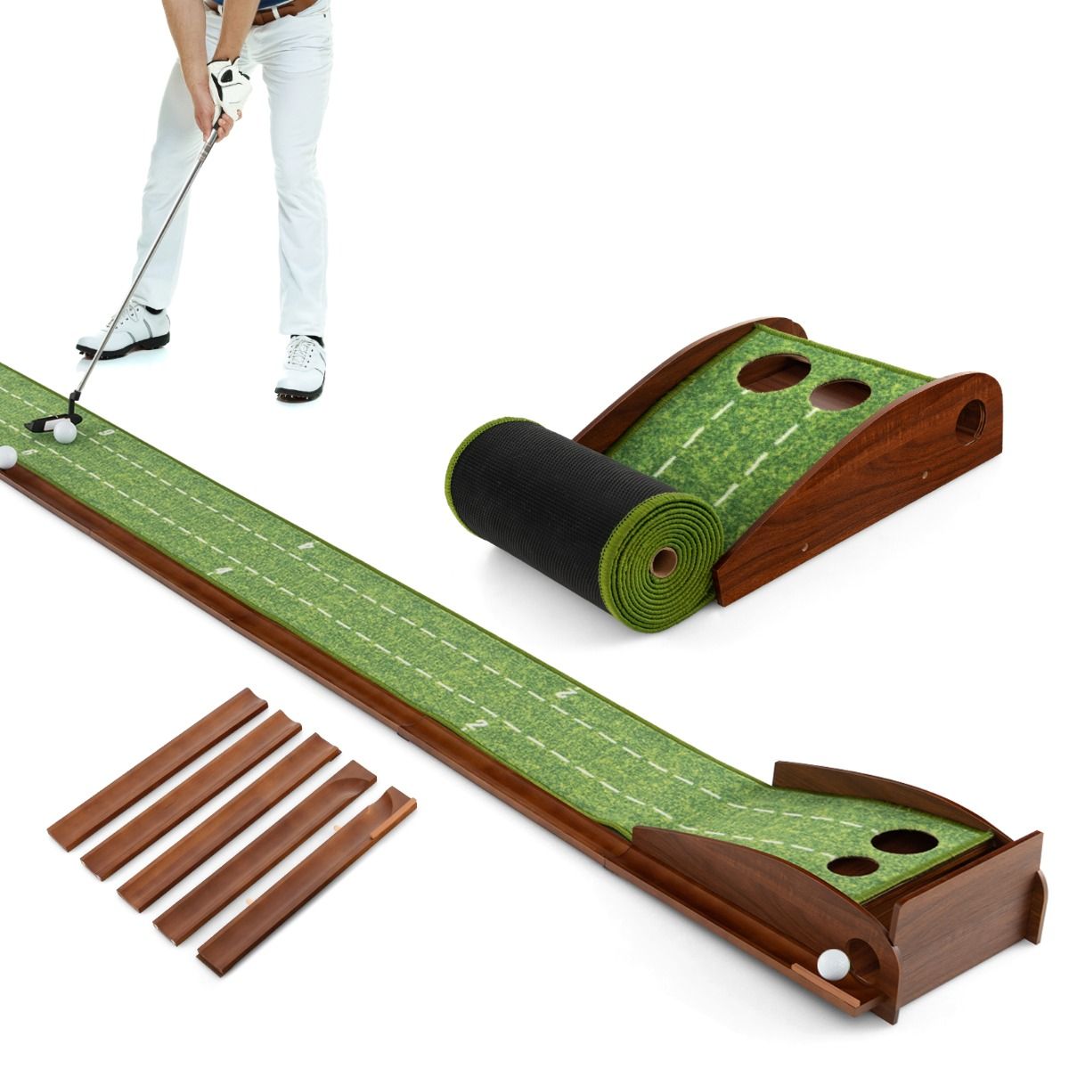 Tapis de golf - Coast - Retour automatique des balles - infroissable - 302 x 37 x 15 cm - 3 balles de golf incluses