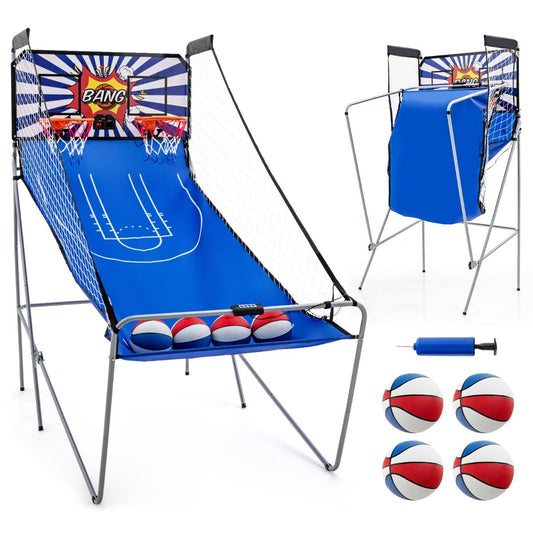 Cerceau de basket-ball pliable Coast - 206x110x206 cm - Bleu - 4 ballons + pompe gonflable + système de score électronique pour 1-4 joueurs