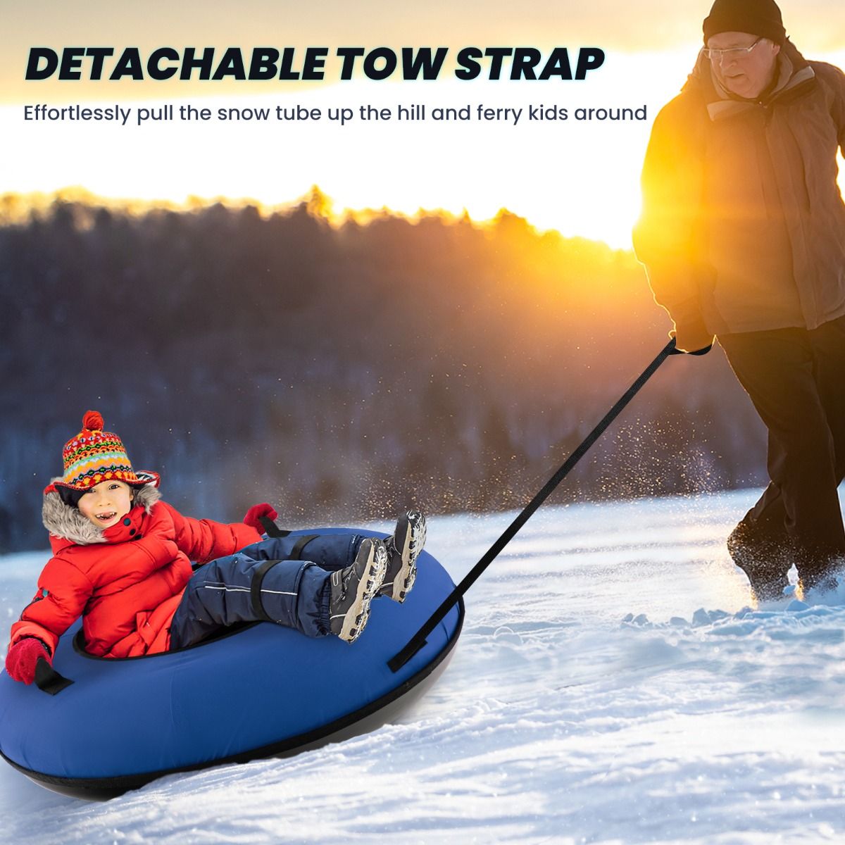 Coast 100 cm Inflatable Snow Sleigh Blue - Durable Oxford - Hard Bottom - Included Seat Pad and Towing Strap