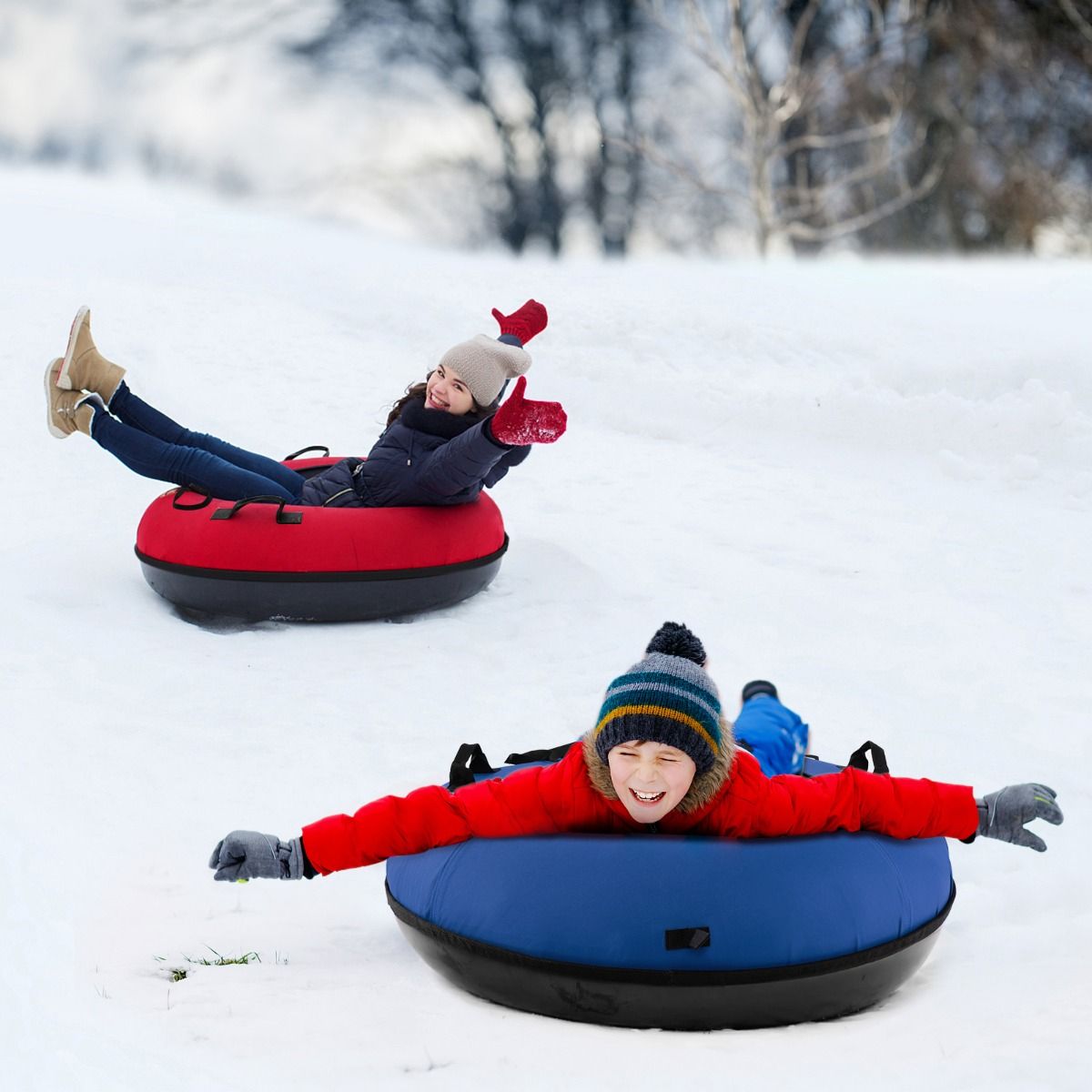 Coast 100 cm Inflatable Snow Sleigh Blue - Durable Oxford - Hard Bottom - Included Seat Pad and Towing Strap