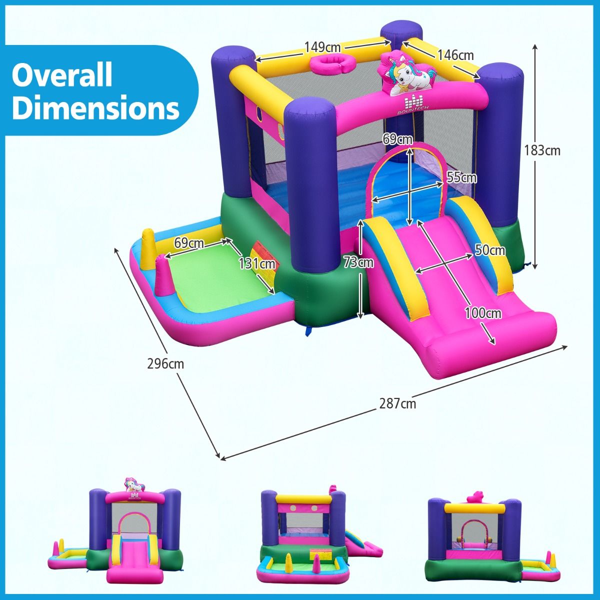 Coast Bouncy Castle with Slide 296x287x183 cm - Multicolore - Maison de jeux 6-en-1 avec panier de basket, piscine à balles et jeux de lancer - Pour l'intérieur et l'extérieur