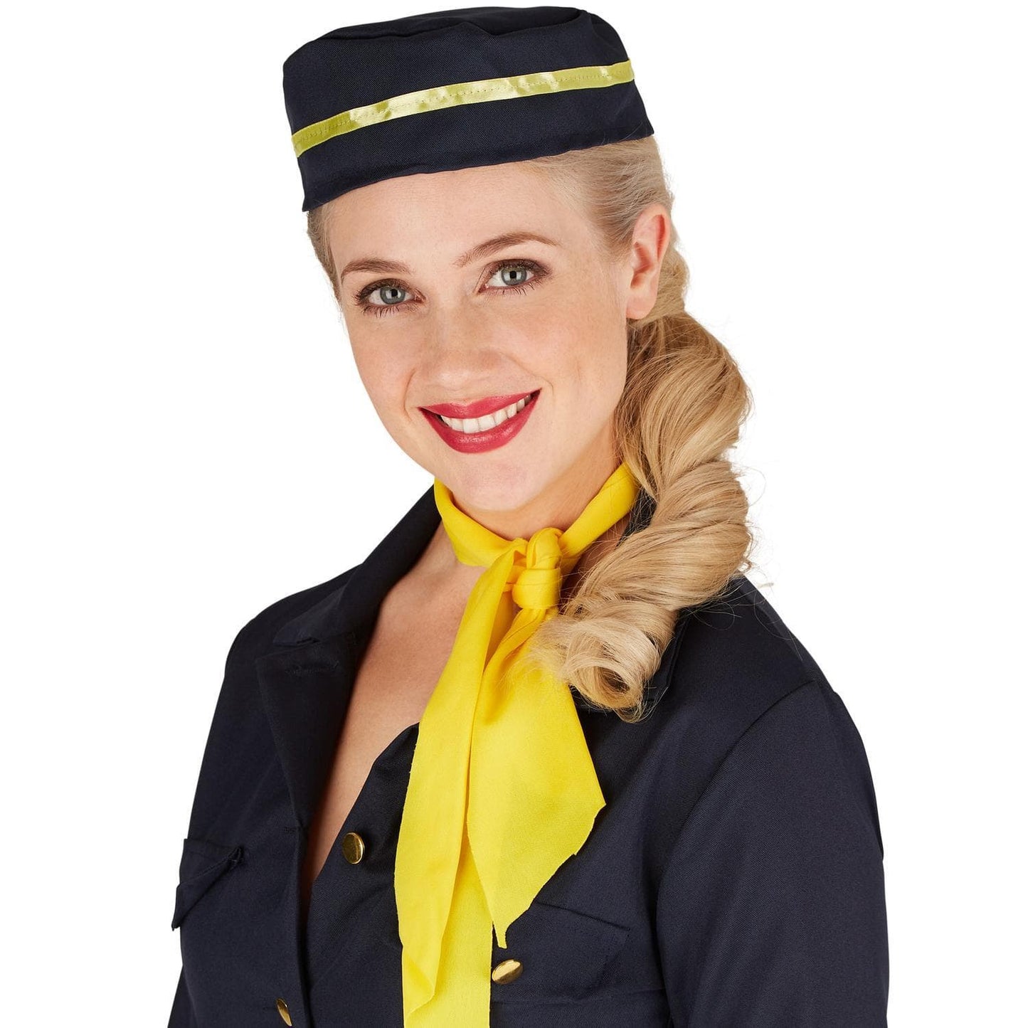 costume d'hôtesse de l'air sexy - taille S - noir/jaune - robe 85 cm, chapeau et écharpe