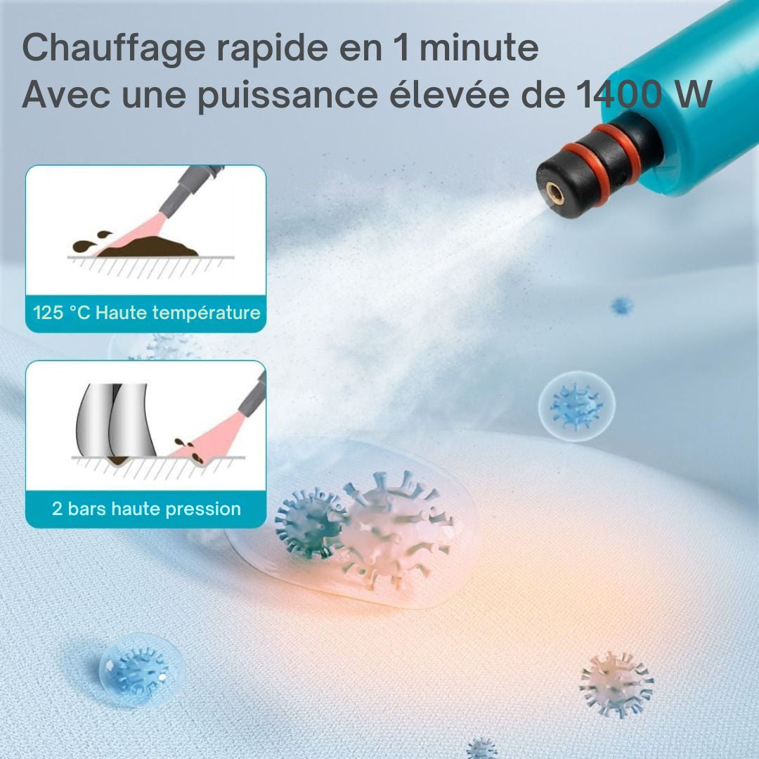 Nettoyeur vapeur Coast - Portable - 1400W - Accessoires inclus - Bleu