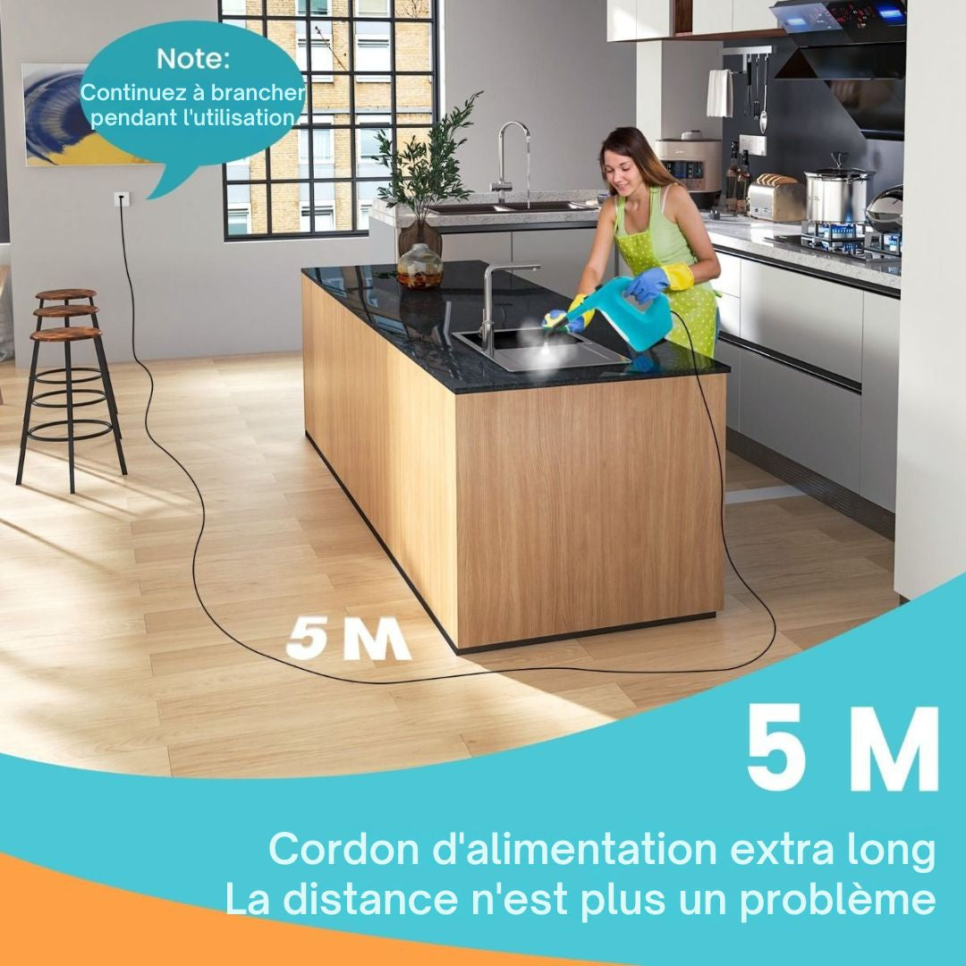 Nettoyeur vapeur Coast - Portable - 1400W - Accessoires inclus - Bleu