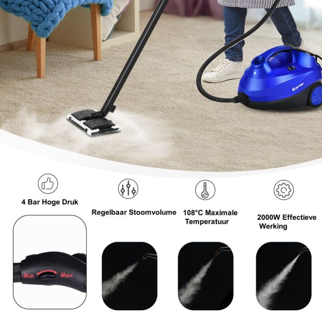 Coast Steam Cleaner Bleu/Orange/Rouge/Pourpre - 2000W - 1.5L Tank - Avec 19 Accessoires