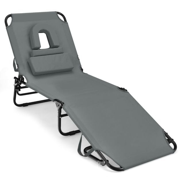 Chaise longue pliable Coast - réglable en 5 positions avec ouverture faciale et 3 coussins - Gris