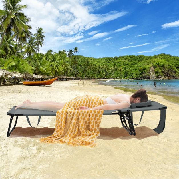 Chaise longue pliable Coast - réglable en 5 positions avec ouverture faciale et 3 coussins - Gris