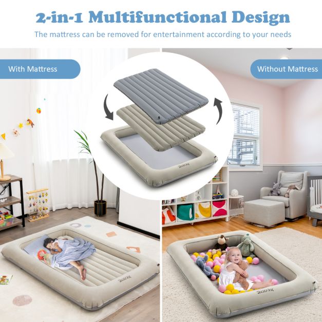 Costway Lit de voyage pour enfant - Matelas et pompe inclus - max. 150 kg - 165 x 118 x 20 cm - Gris